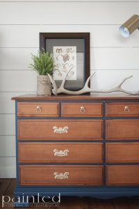 Two tone chest of drawers in Java Gel and Hale Nav