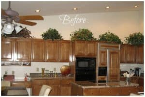how to decorate above kitchen cabinets. what to put above kitchen cabinets. greenery above cabinets. kitchen decor ideas for above cabinets. what not to put above kitchen cabinets. 5 kitchen decor items to ditch