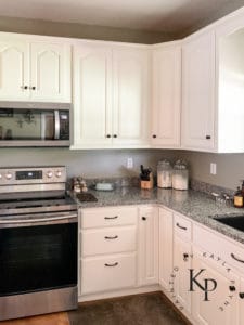 painted oak kitchen cabinets in Benjamin Moore Soft Chamois