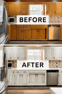 Oak Cabinets painted in Sherwin Williams Neutral Ground