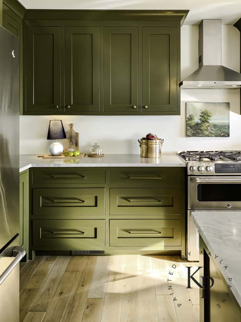 green painting kitchen cabinets