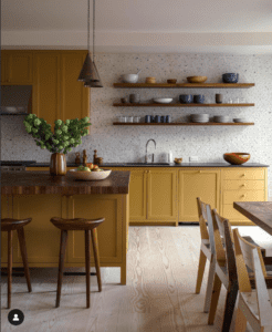 yellow painted kitchen cabinets